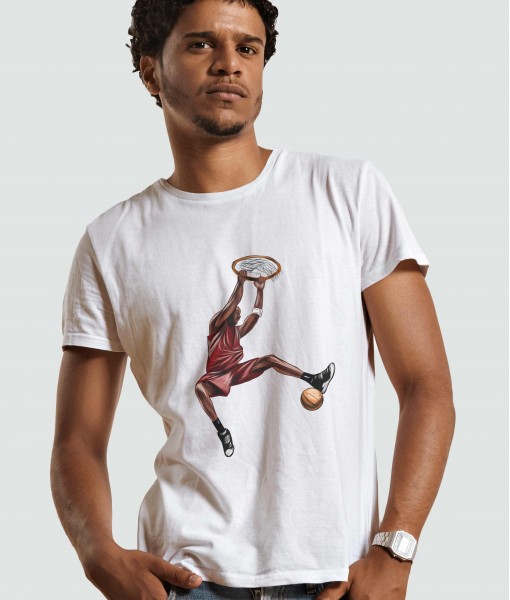 Мъжка тениска с щампа Спортни Илюстрации Basketball dunking player